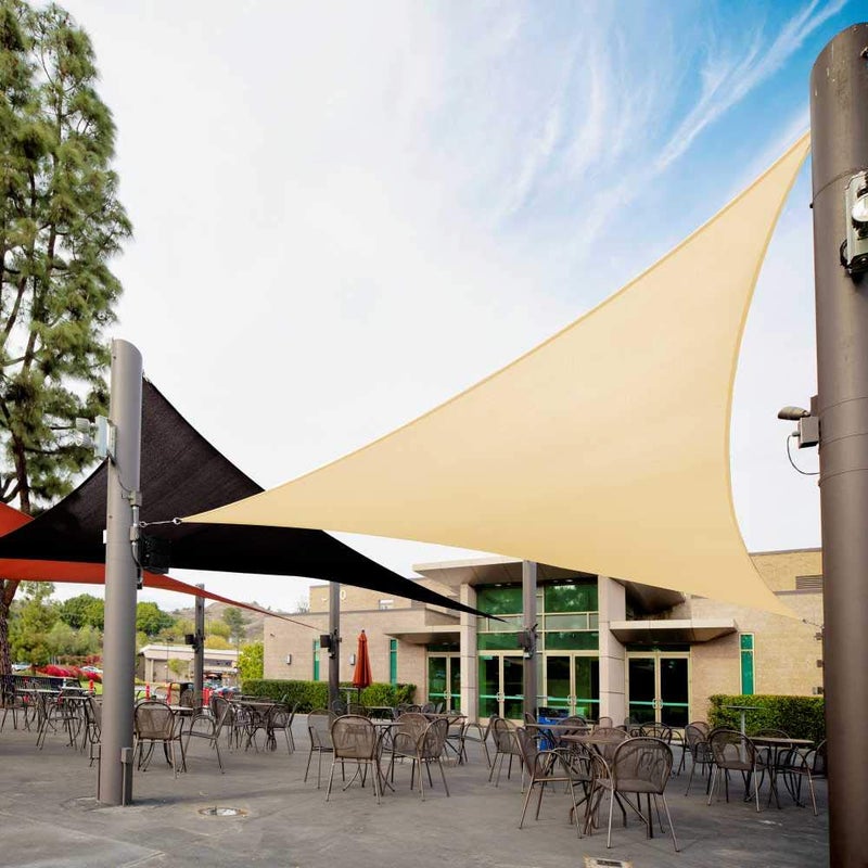 Royal Shade 32' x 32' x 32' Beige Triangle Sun Shade Sail Canopy Outdoor Patio Fabric Screen Awning RTAPT32-95% UV Blockage, Heavy Duty, Water & Air Permeable (We Make Custom Size) - Image 1